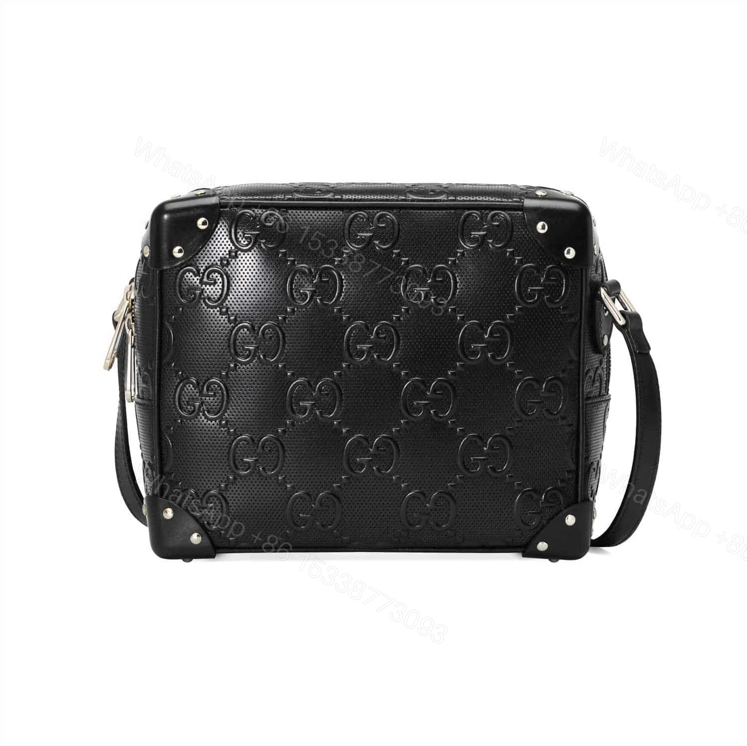 GG EMBOSSED SHOULDER BAG IN BLACK LEATHER – GBC06 — view 1