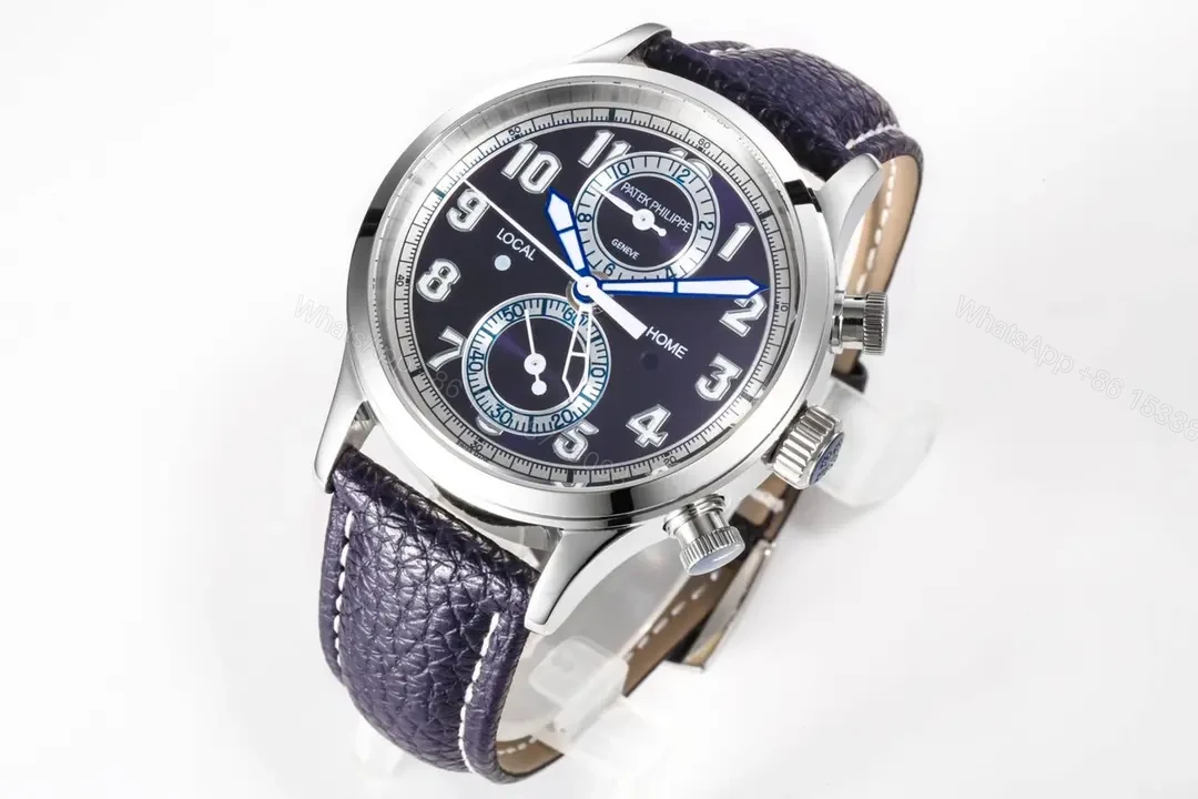 View 2 of Patek Philippe 5924G Multi-Function Watch Blue Dial with Italian Leather Strap 42mm Stainless Steel Case CH 28-520 C FUS Movement 50m Water Resistance