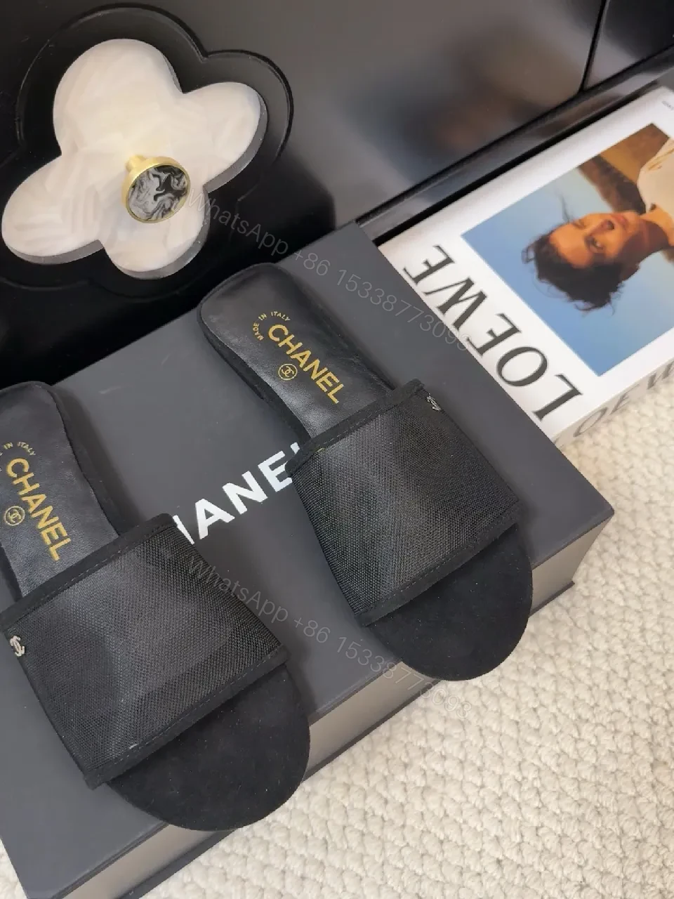 View 4 of Black Satin-Trim Slide Sandals: Luxe Everyday Comfort