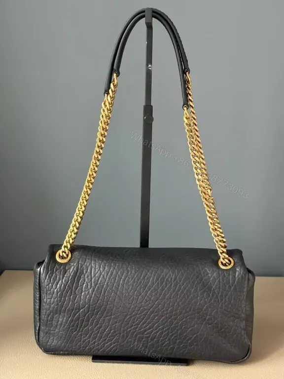 View 3 of Chic Textured Leather Envelope Bag with Gold Chainâ€”Evening Style