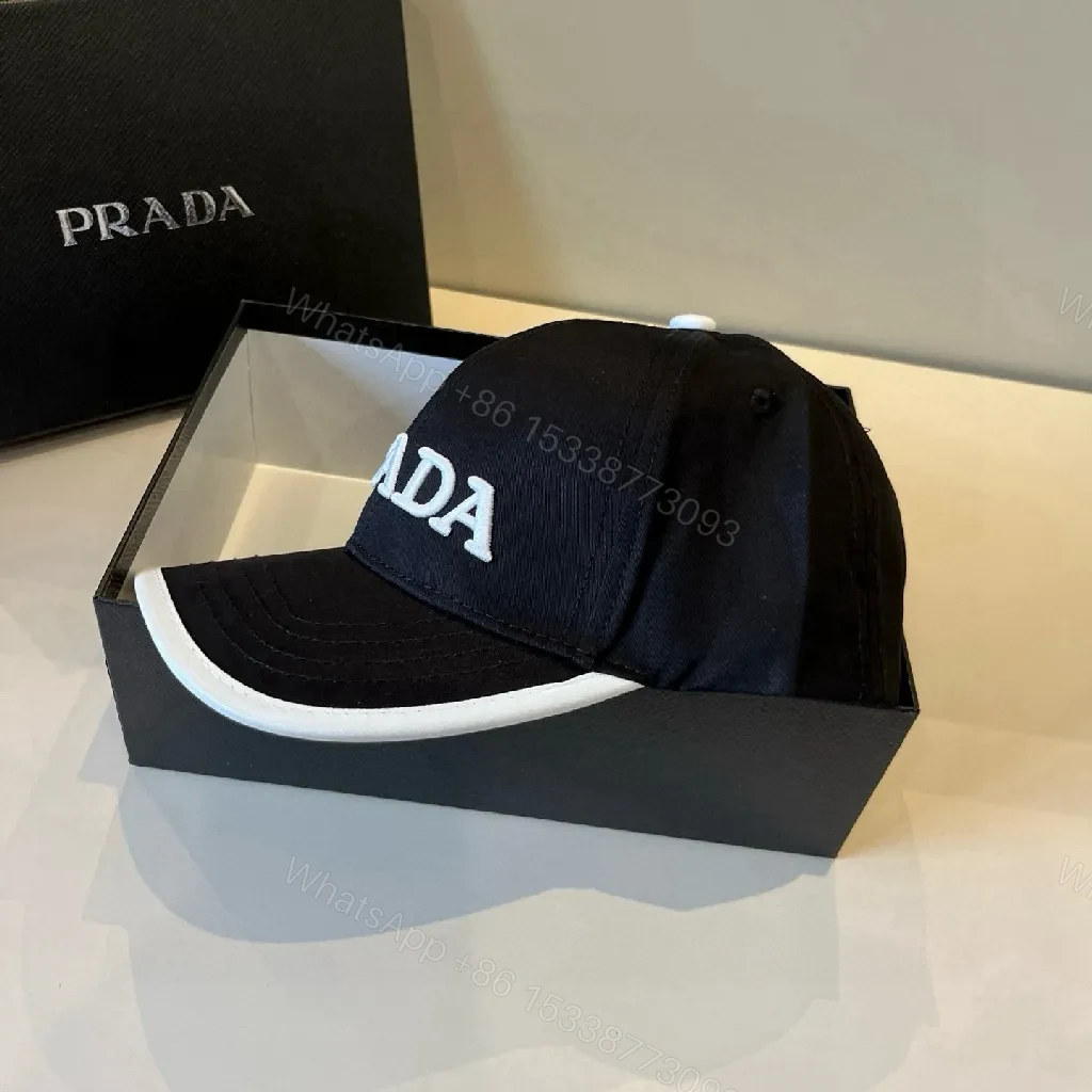 View 6 of Bold Monochrome Cap with White Accent Cap, Prada-Style Logo
