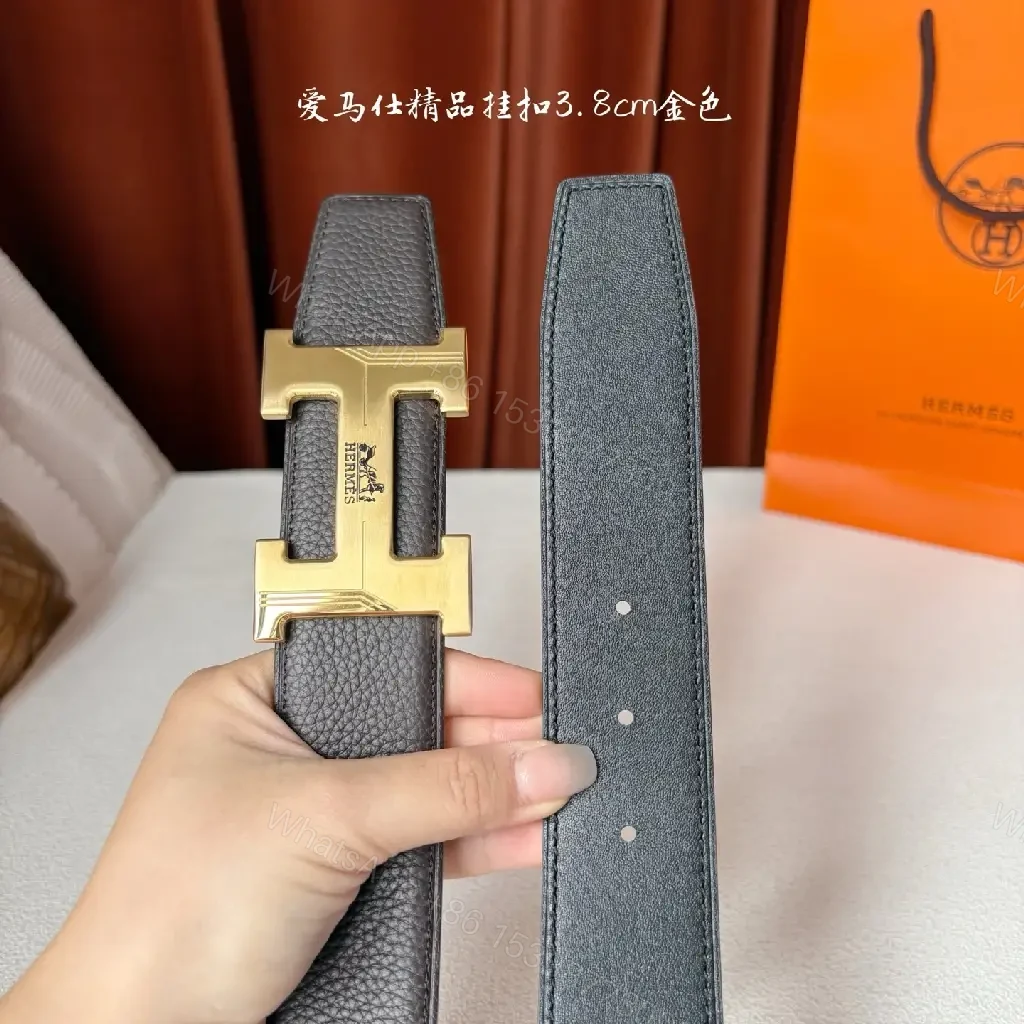 View 4 of Premium Black Leather Belt with Gold Hardware - Luxury Style Belt