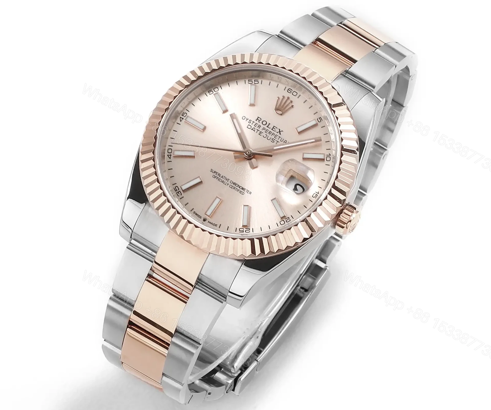 View 2 of Rolex Datejust 41 Everose Rolesor Fluted Oyster Sundust Dial Watch 126331-0009