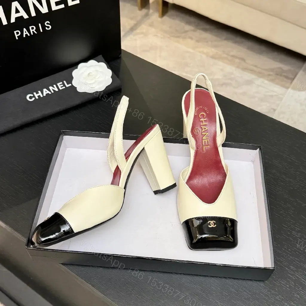 View 6 of Cream & Black Two-Tone Heeled Slingbacks: Luxe Comfort Shoes