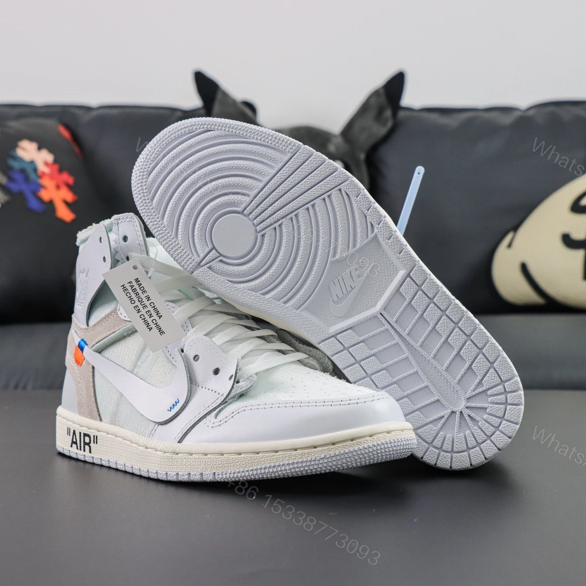 View 3 of Off-White × Air Jordan 1 Retro High Euro Reps