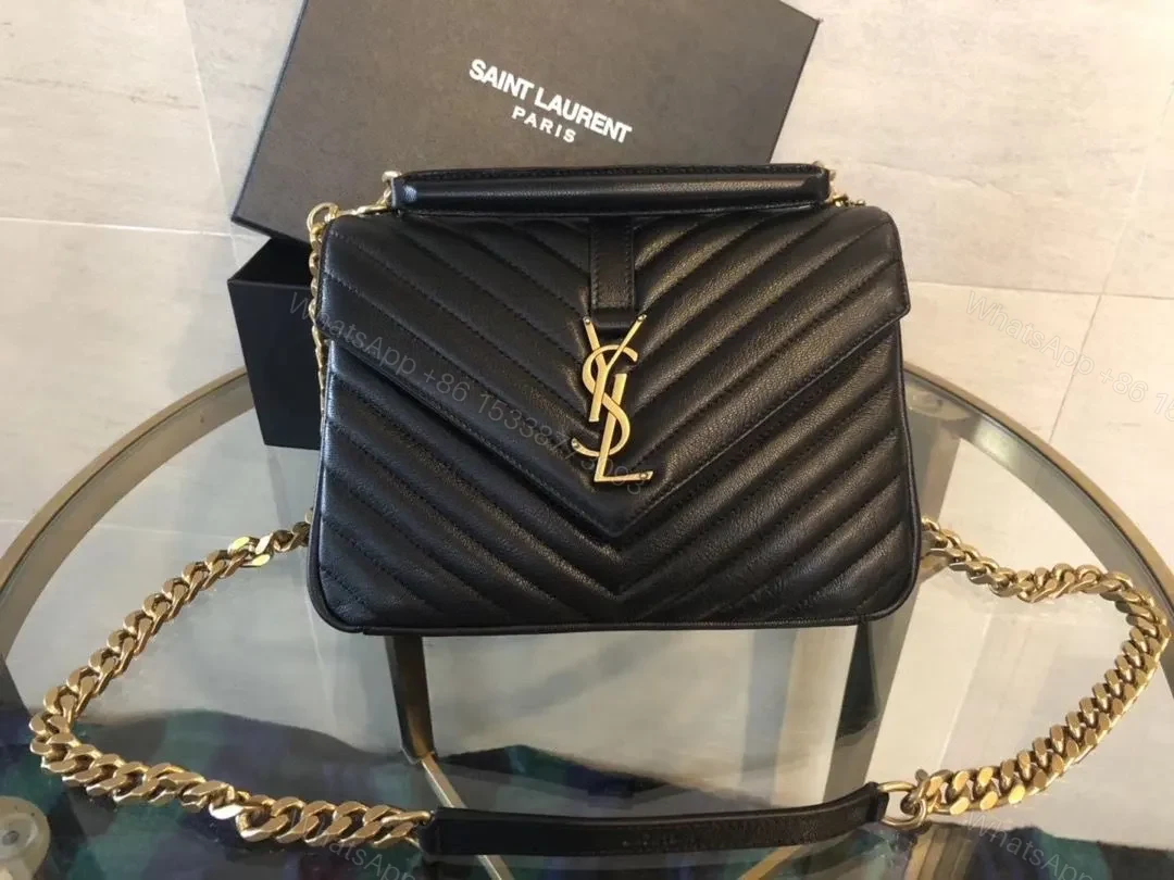 Saint Laurent medium College leather cross body bag in black with gold hardware — view 1