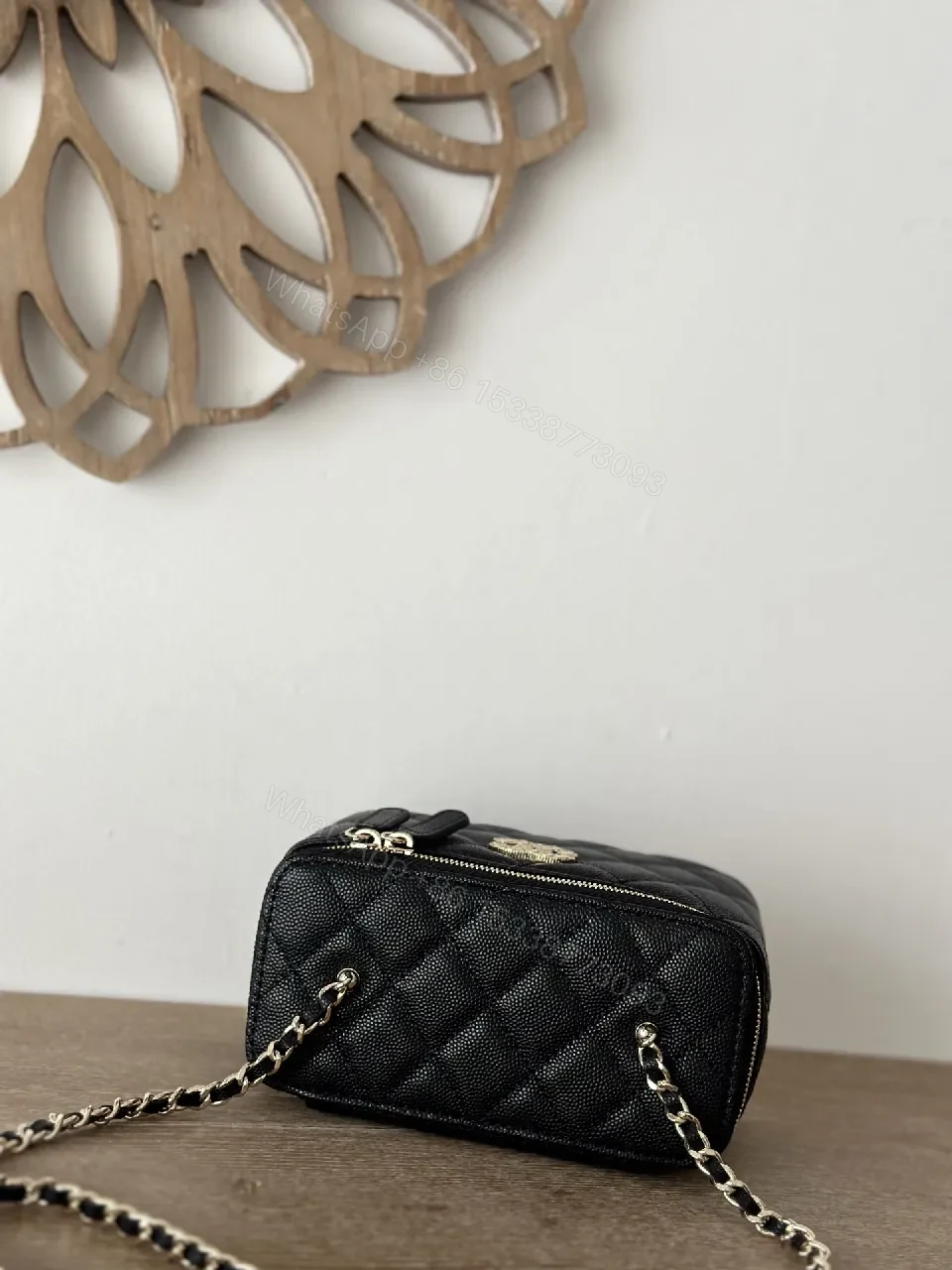 View 2 of Quilted Black Cardholder Bag with Chain – Luxe Compact