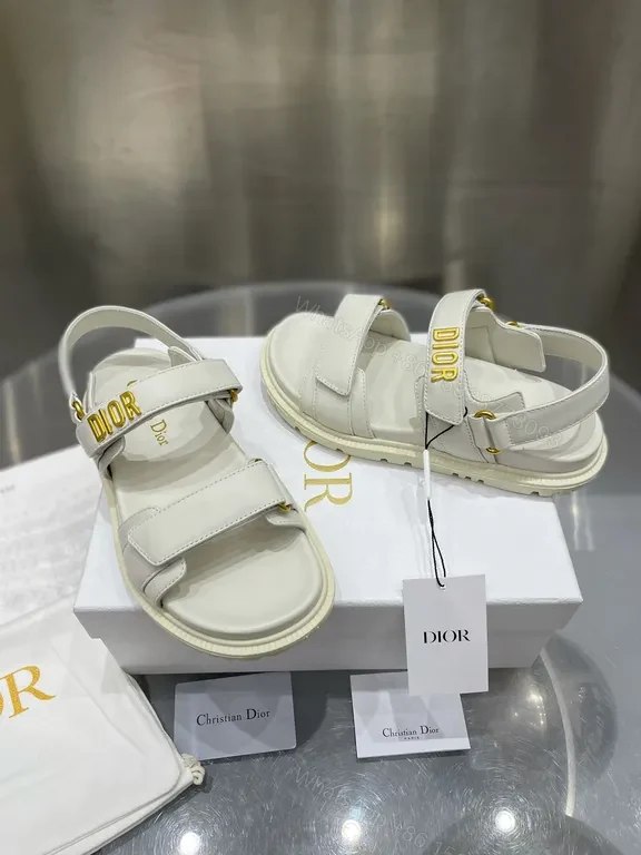View 3 of White Leather Minimalist Sandals with Dior Hardware