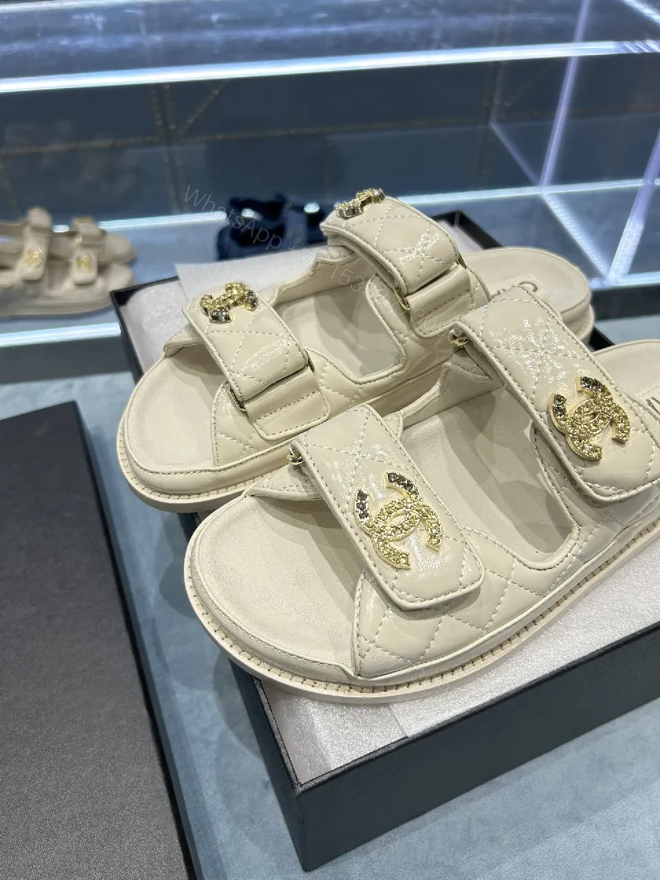 View 4 of Quilted Leather Slides - Gold-Accent, Luxe Casual Comfort