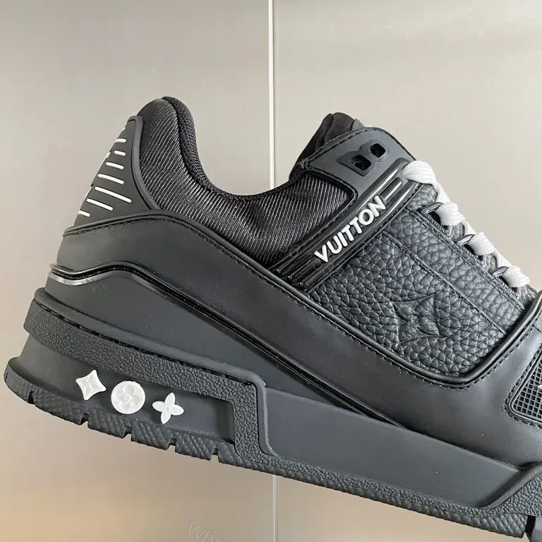 View 9 of Black Leather LV-Style High-Tops: Luxe Everyday Comfort Sneakers