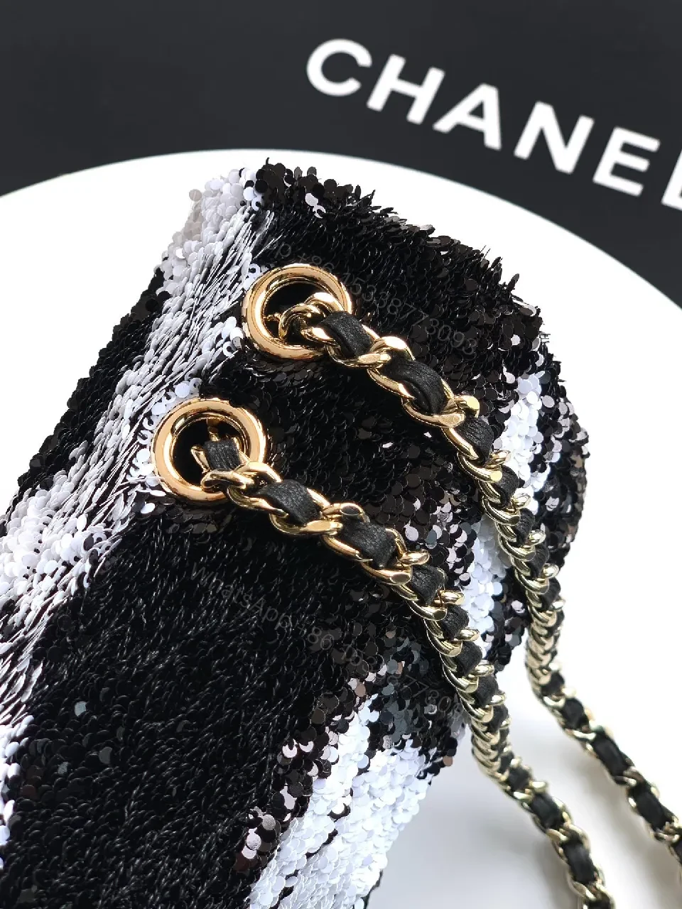 View 4 of Sequin Mini Bag: Black-White Wave, Gold Hardware, Chic Evening
