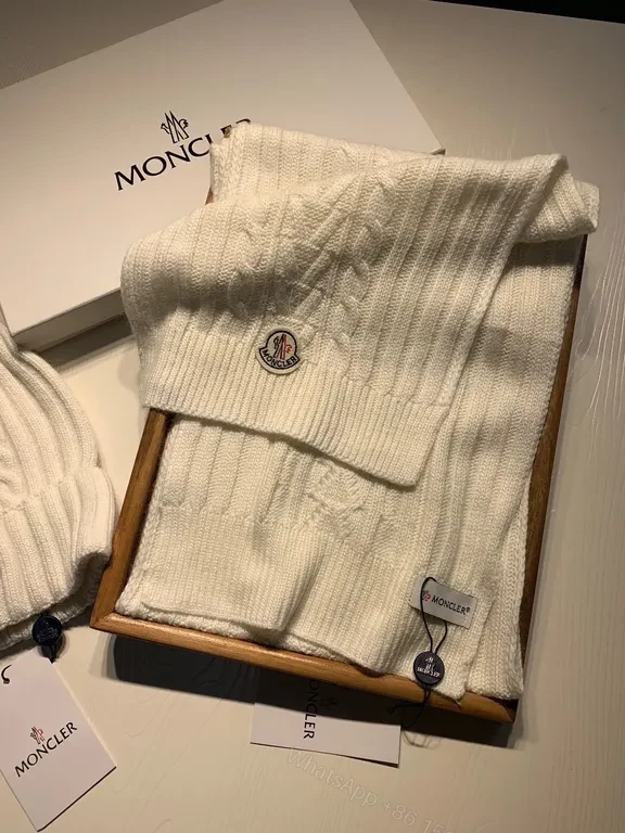View 7 of Cozy Ivory Knit Beanie & Scarf Set â€” Moncler Style