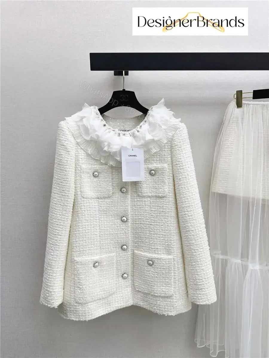 Ivory Tweed Blazer with Ruffle Collar – Luxe, Structured Style — view 1