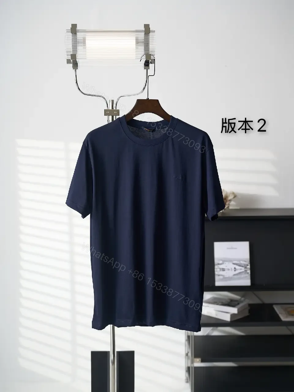 View 7 of Dark Navy Short-Sleeve Crew Neck T-Shirt, Smooth Knit, Soft Drape