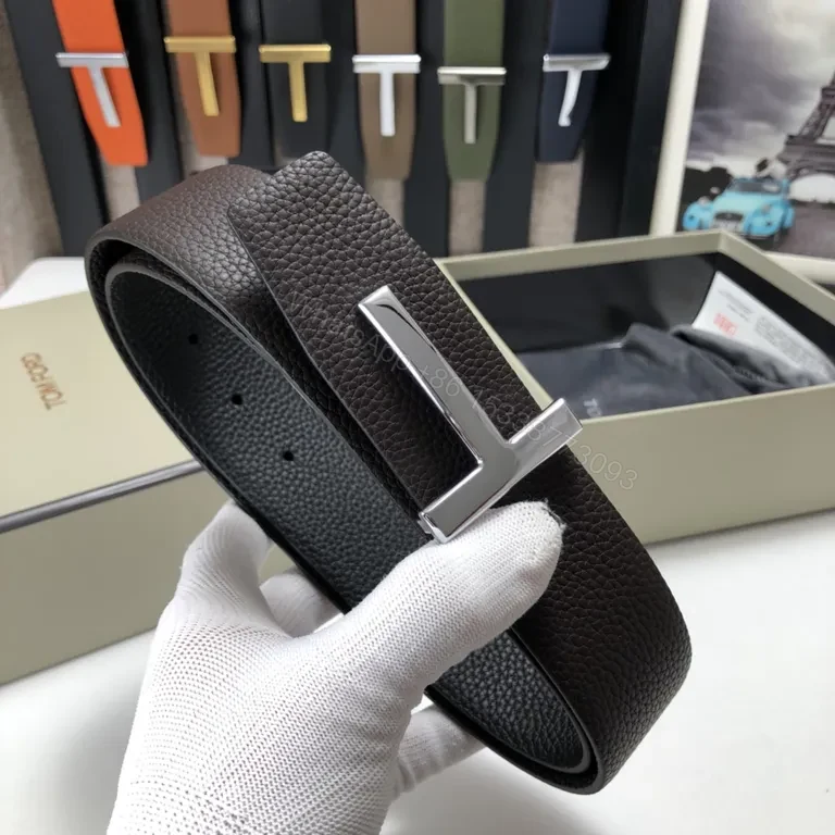 View 8 of Bold Leather Belt Gold Buckle Tom Ford Belt