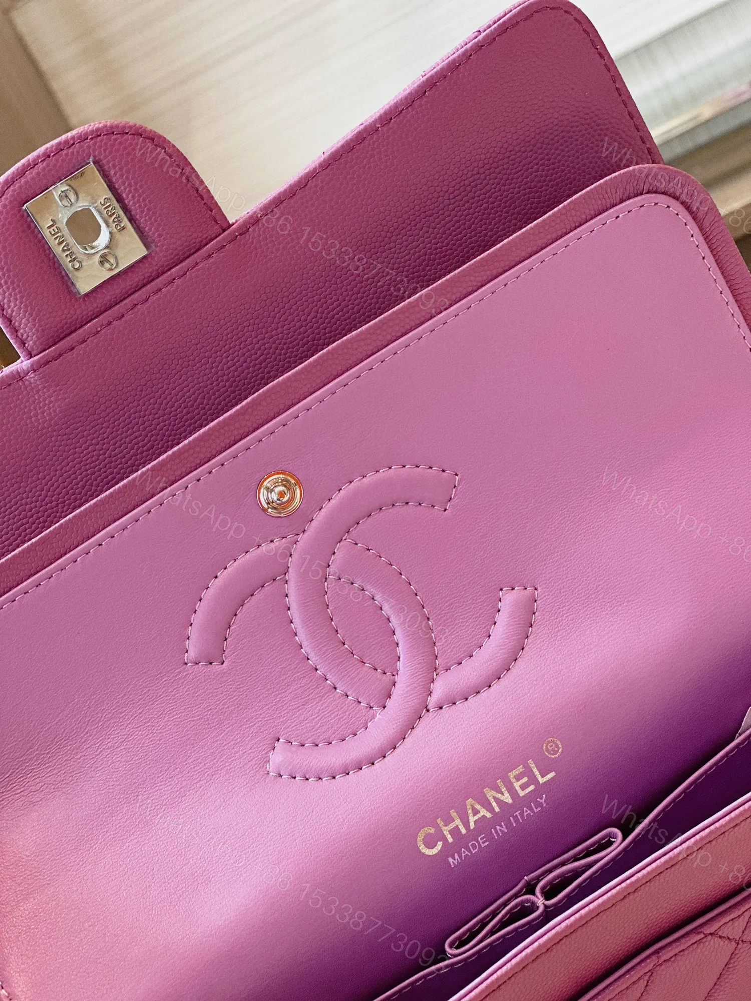 View 6 of Chanel Classic Handbags Woman’s Purple Lock Silver 25cm