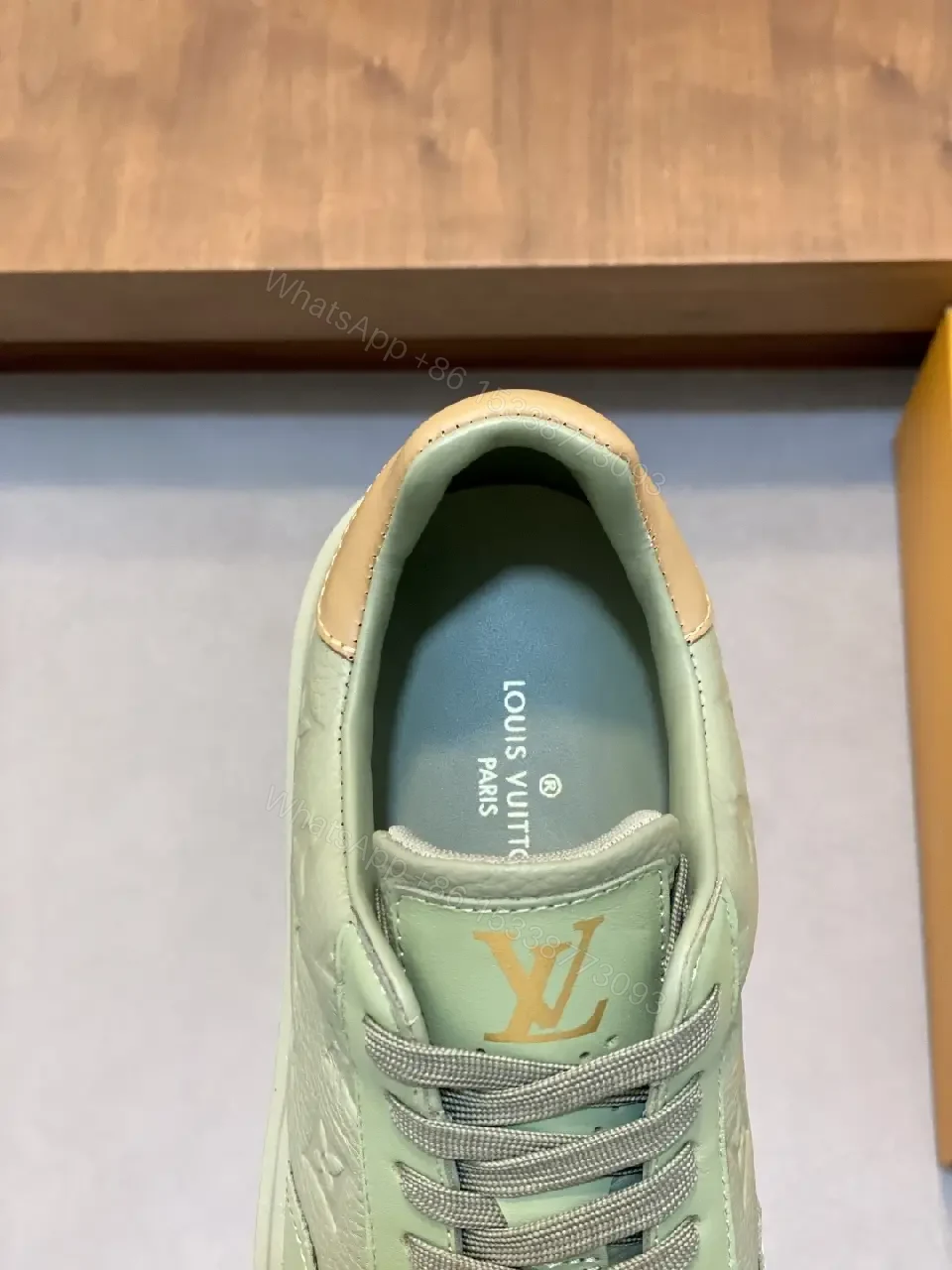 View 5 of Green Leather Sneaker: Subtle Monogram, All-Day Comfort, Modern Style