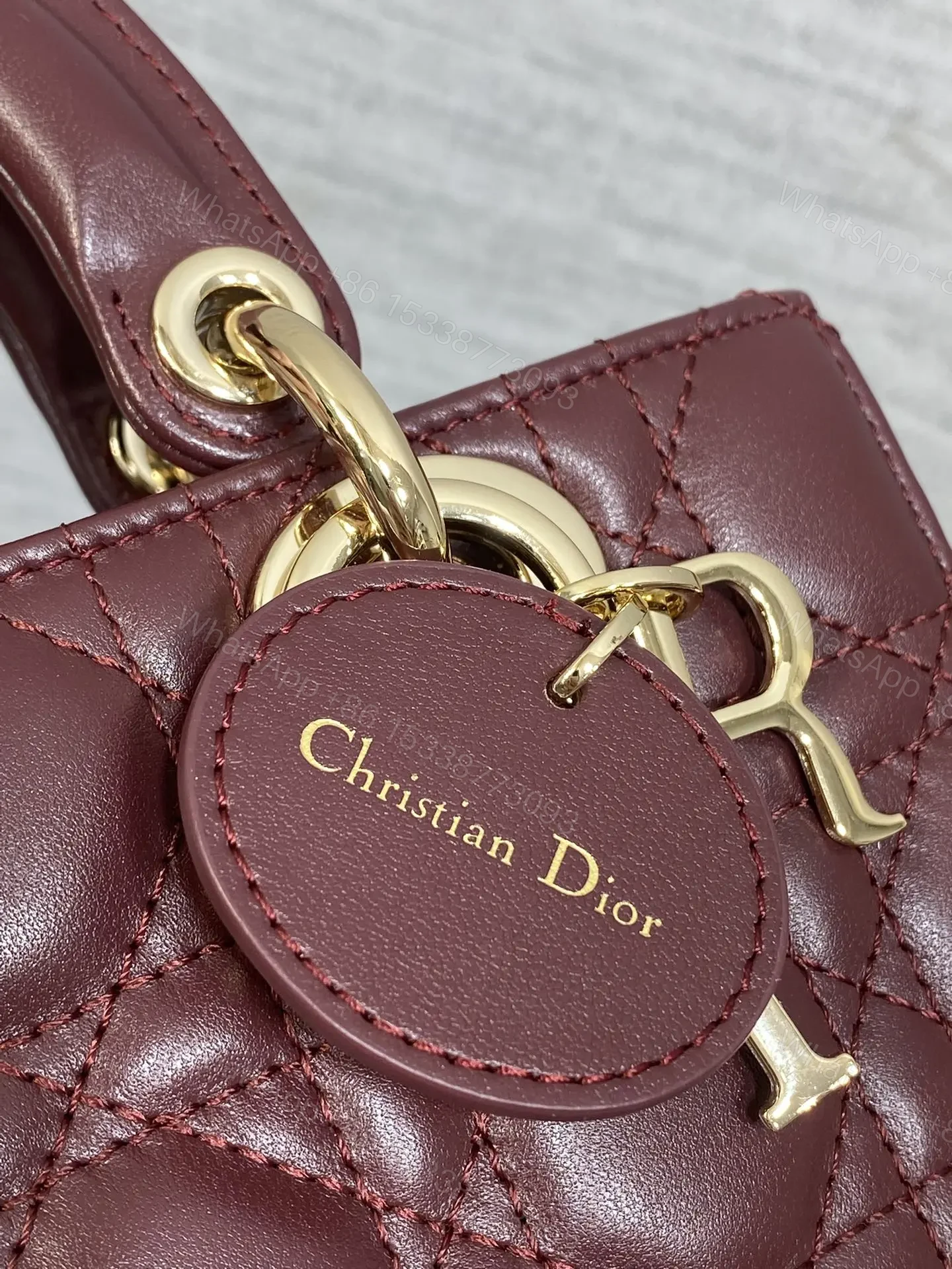 View 7 of DIOR SMALL LADY D‐JOY BAG 19 IN BURGUNDY GOLD HARDWARE