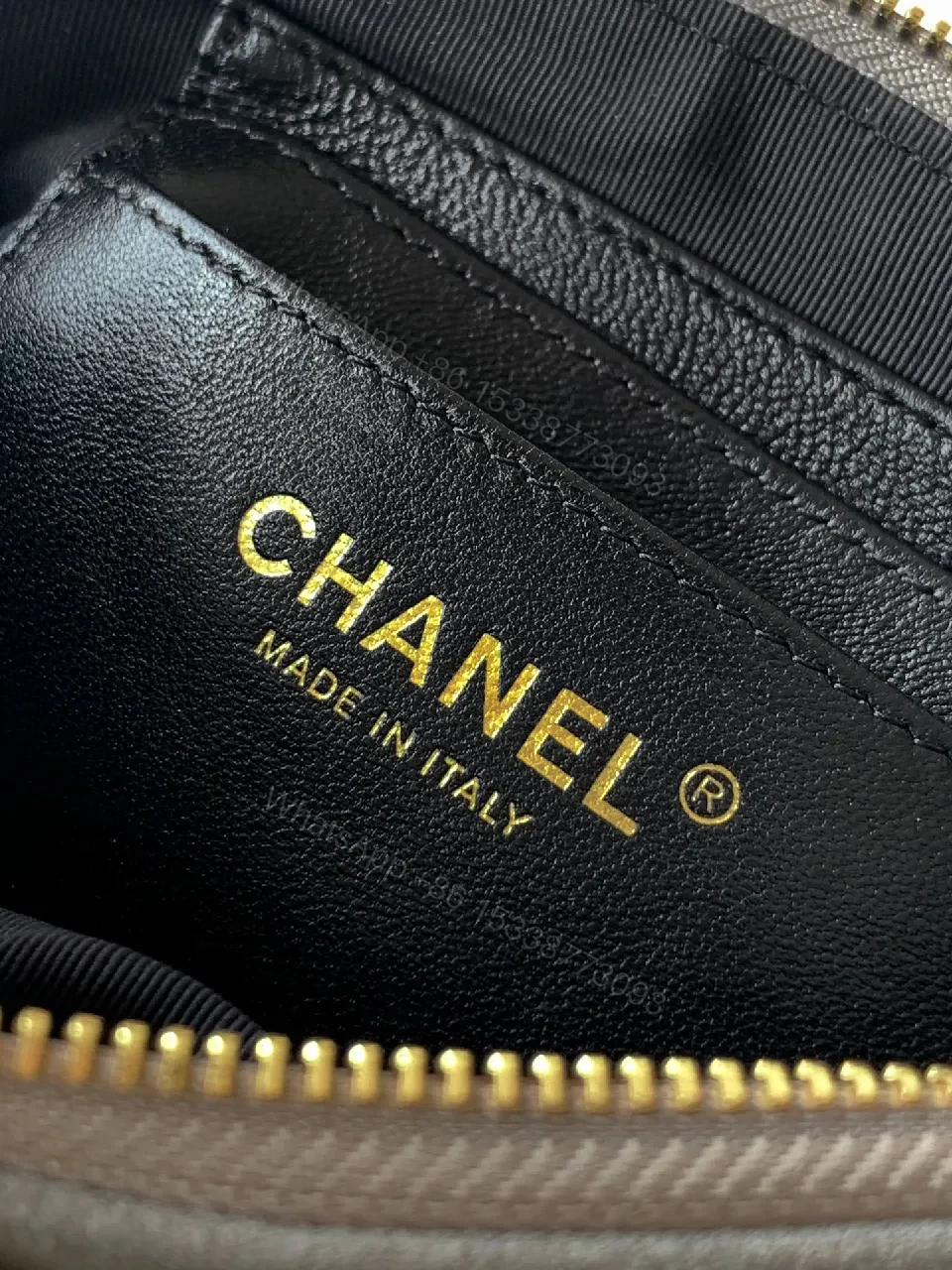 View 3 of Quilted Leather Shoulder Bag: Gold Emblem, Two-Tone