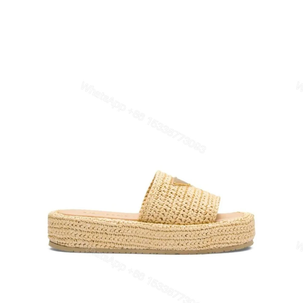 View 2 of Prada Crochet Flatform Slides Brown