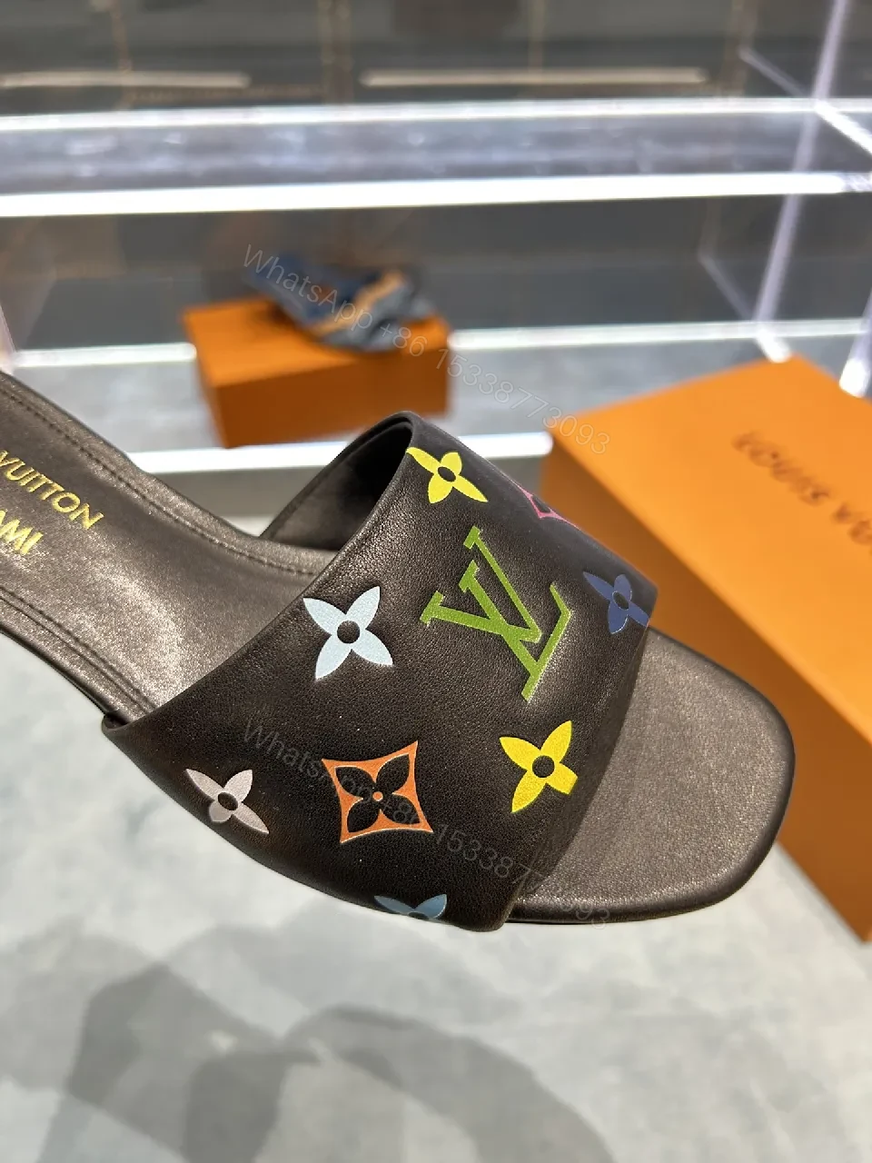 View 9 of Colorful Rainbow Monogram Slide Sandals