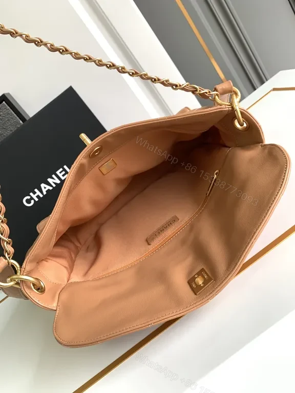 View 2 of Soft Quilted Leather Bag with Gold Chain Strap â€“ Camel Luxe Bundle (60)