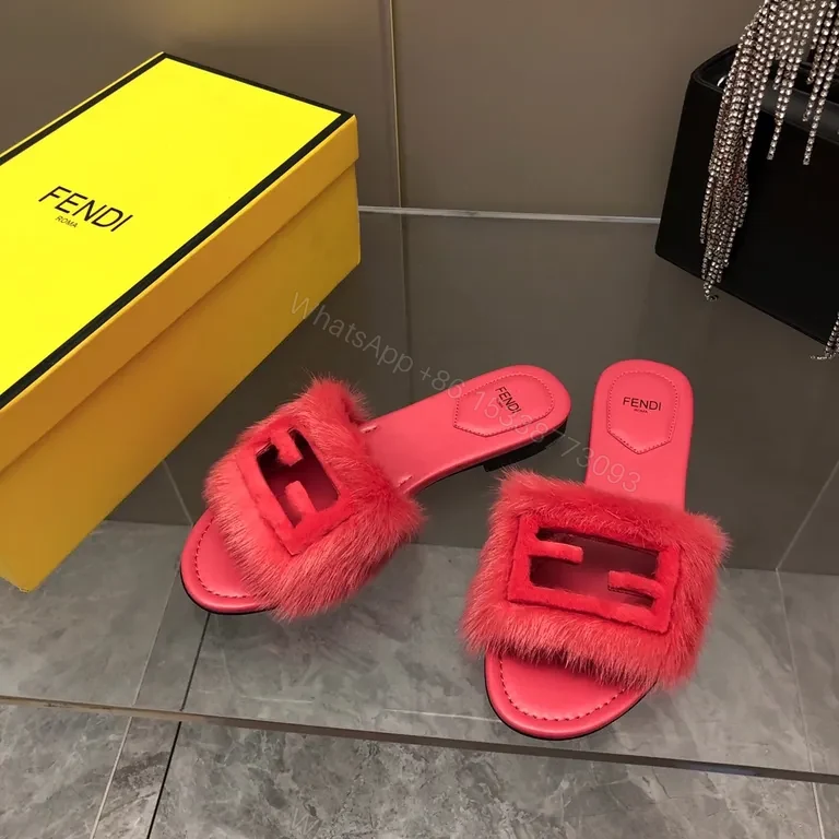 View 2 of Vibrant Pink Fur-Trim Slides: Luxe Comfort, Bold Designer Style
