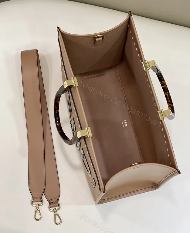 View 2 of Snakeskin-Accent Fendi Structured Leather Tote - Bold Luxury