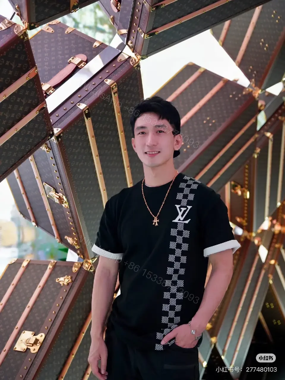 View 2 of Oversized Black Knit Tee: Luxe LV Stripe Streetwear Essential