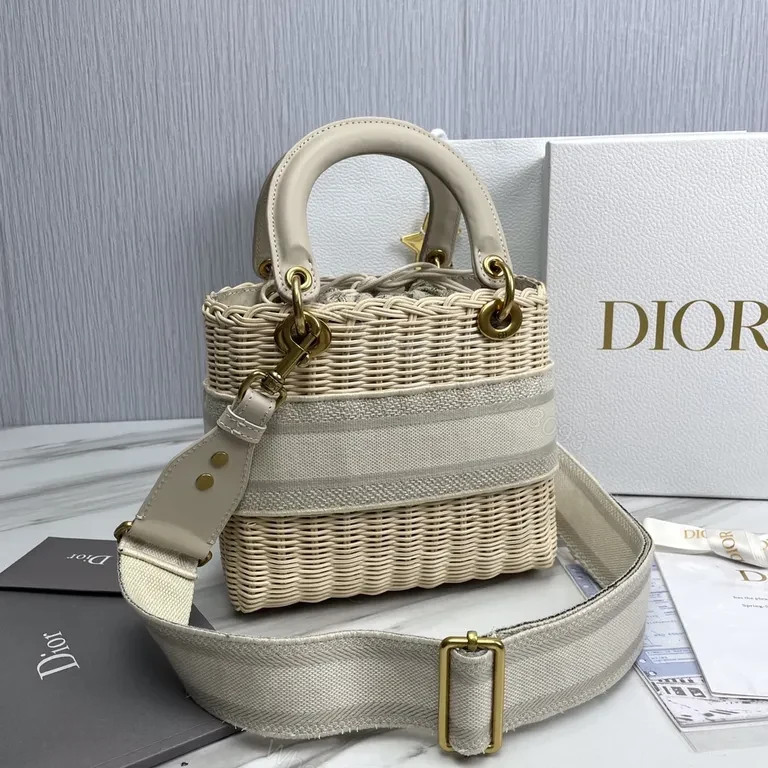 View 5 of Christian Dior Wicker Basket Bag - Ivory Leather Trim, Gold Hardware, Crossbody