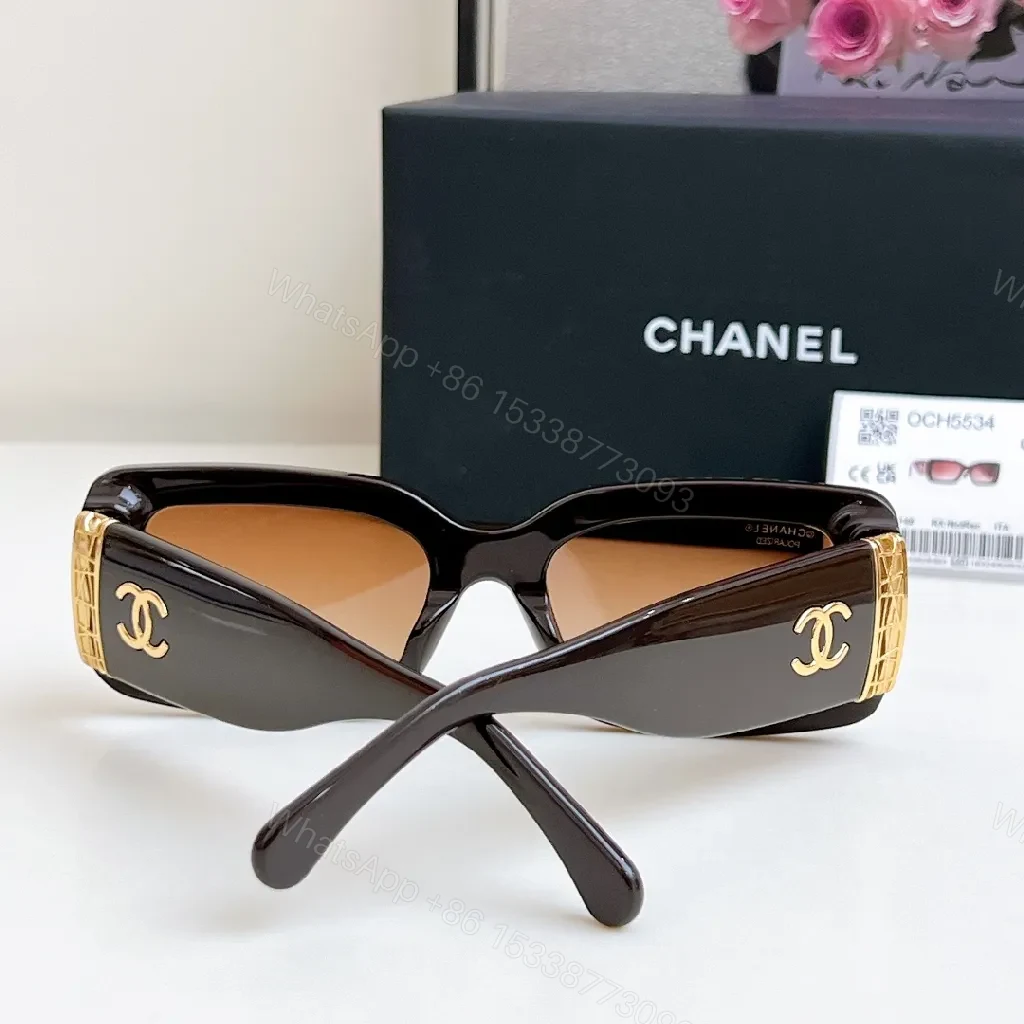 View 7 of Bold Black Leather-Accented Sunglasses with Gold Accents