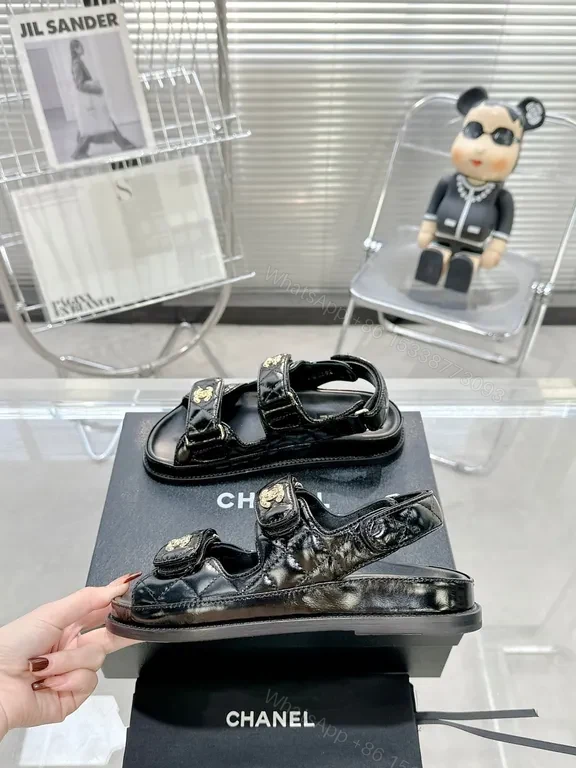 View 7 of Chanel-Inspired Black Patent Sandals: All-Day Comfort