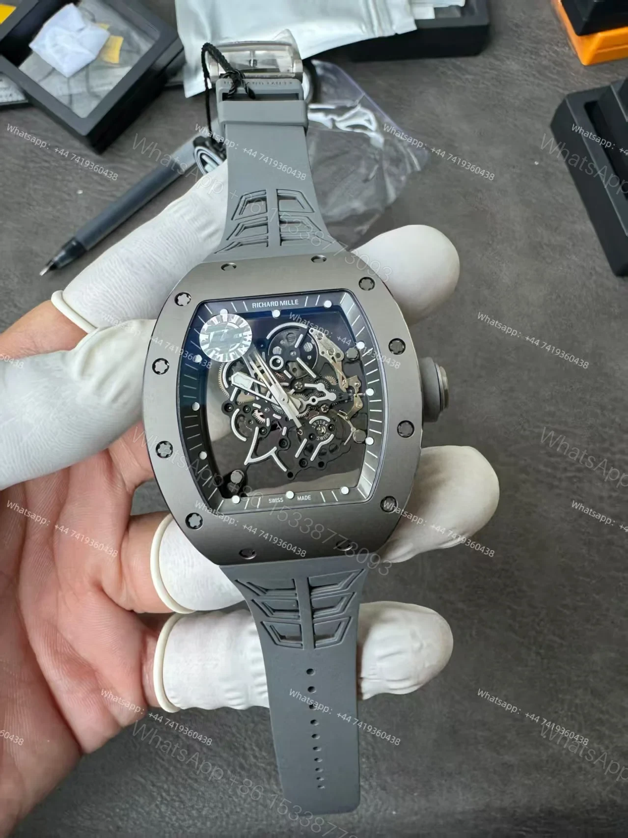 View 5 of Super Clone Richard Mille RM 055 Gray Ceramic Titanium Grey Rubber Strap 1:1 Replica Watch