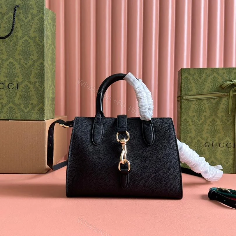 JACKIE SMALL TOTE BAG 24 IN BLACK CALFSKIN GOLD HARDWARE — view 1