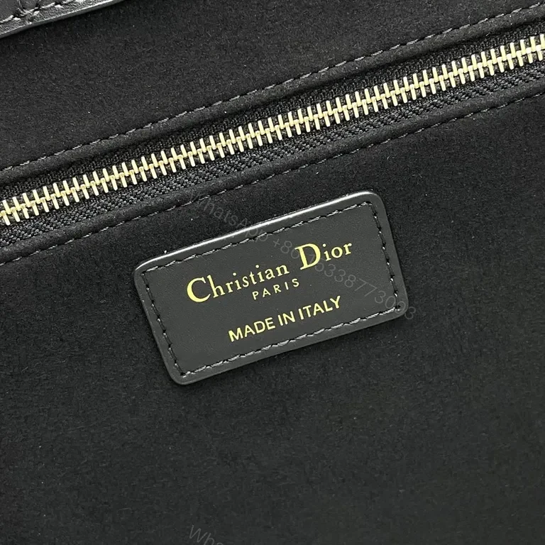 View 2 of Structured Black Quilted Handbag with Dior Charm