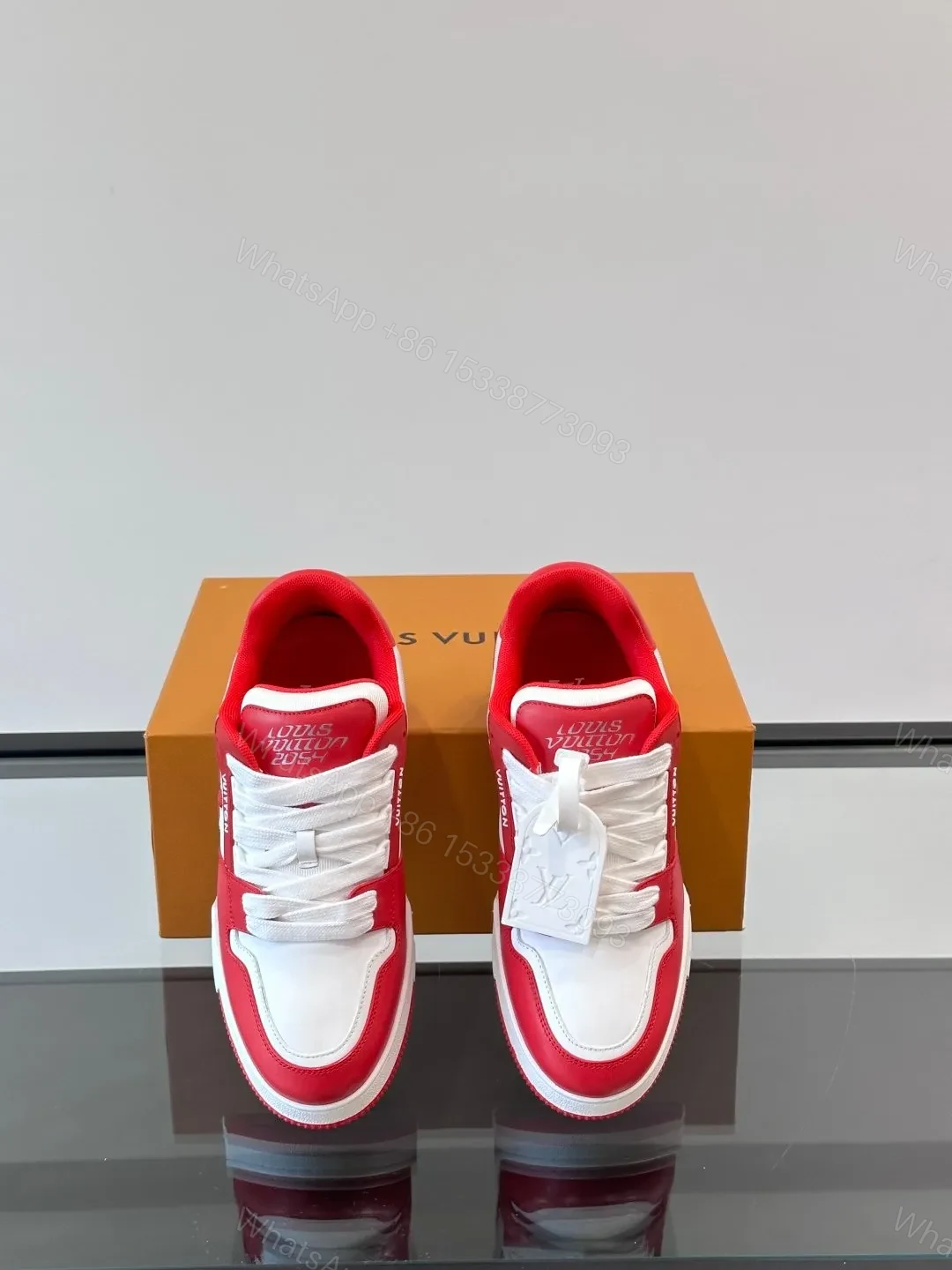 View 6 of LV Men Red White Leather Sneakers