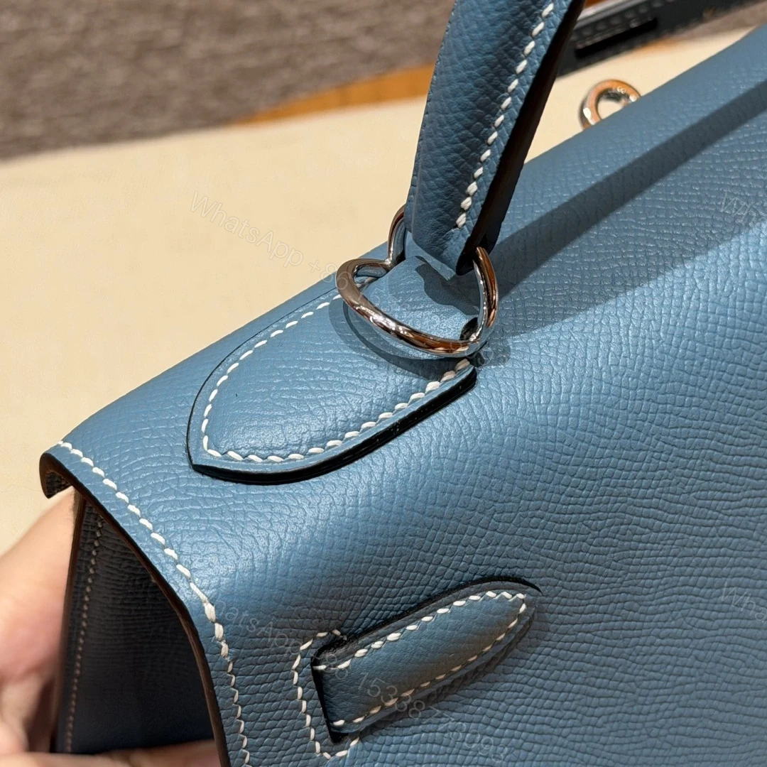 View 20 of 高仿Hermes*Kelly28系列H043130EP7C牛仔藍銀扣牛皮純手工