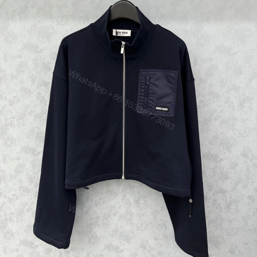 View 2 of Miumiu Zippered Fleece Jacket Navy