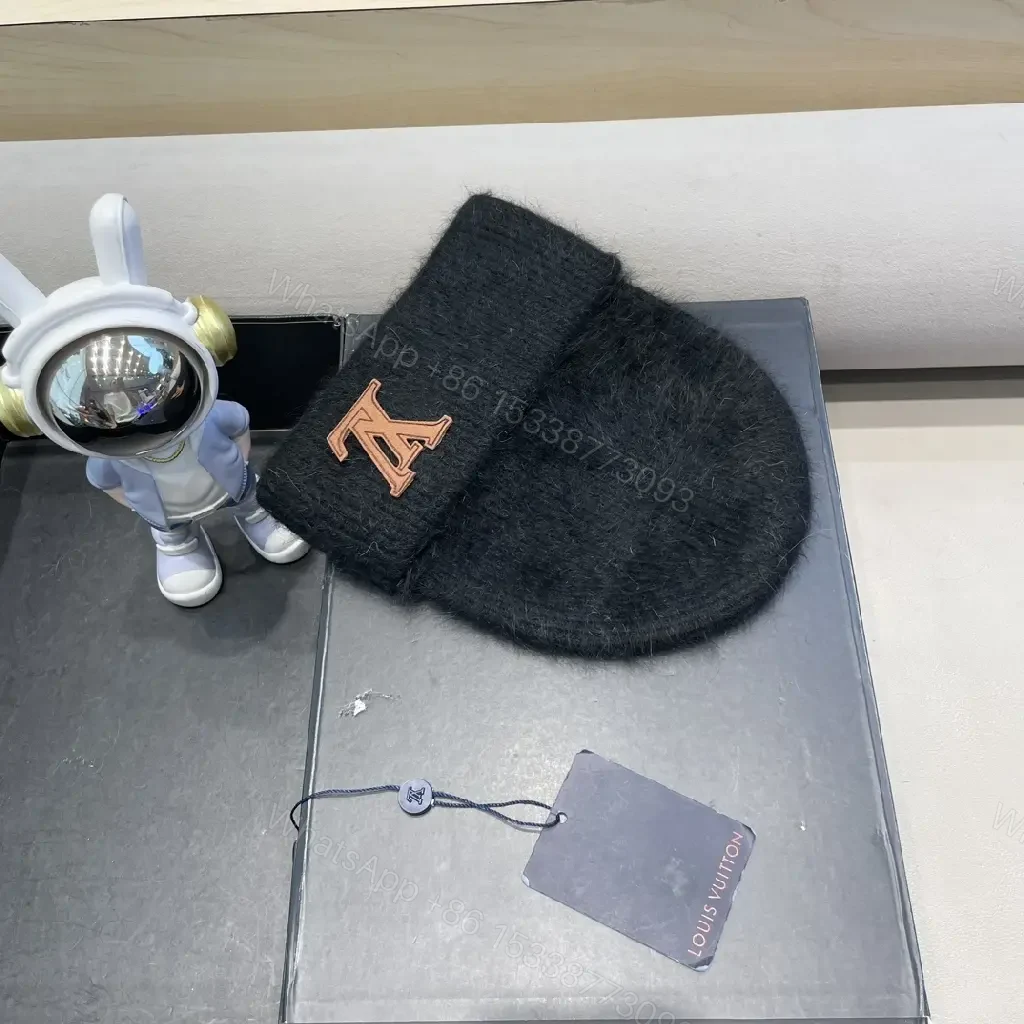 View 3 of Cozy Knit Beanie with Rose-Gold LV Emblem