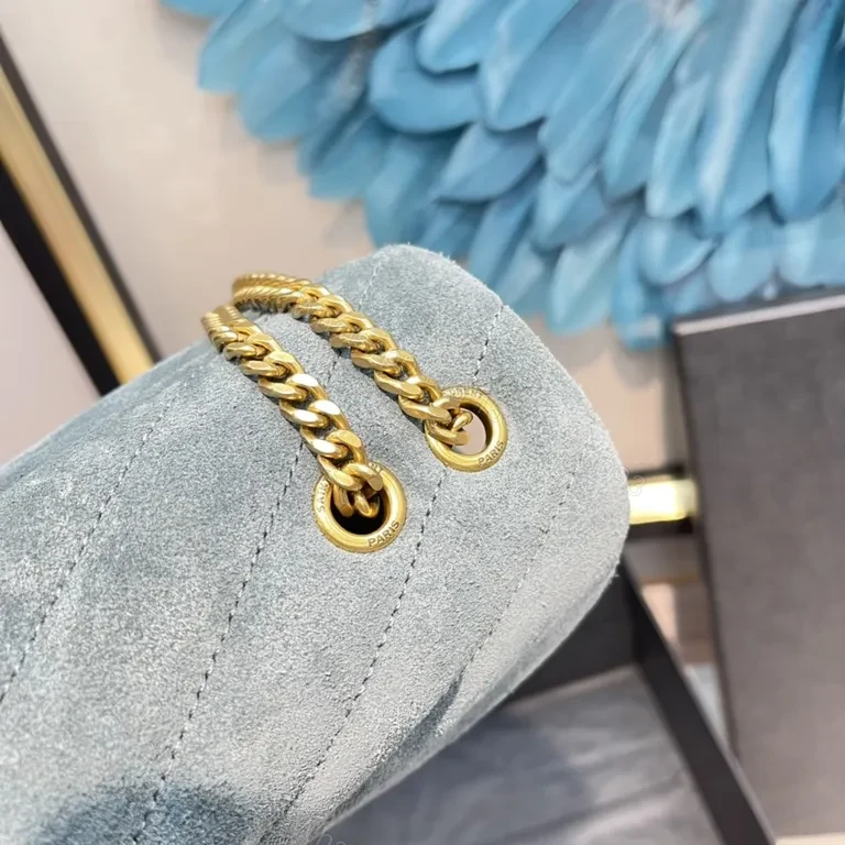 View 4 of Powder-Blue Suede Crossbody with YSL Monogram Gold Hardware