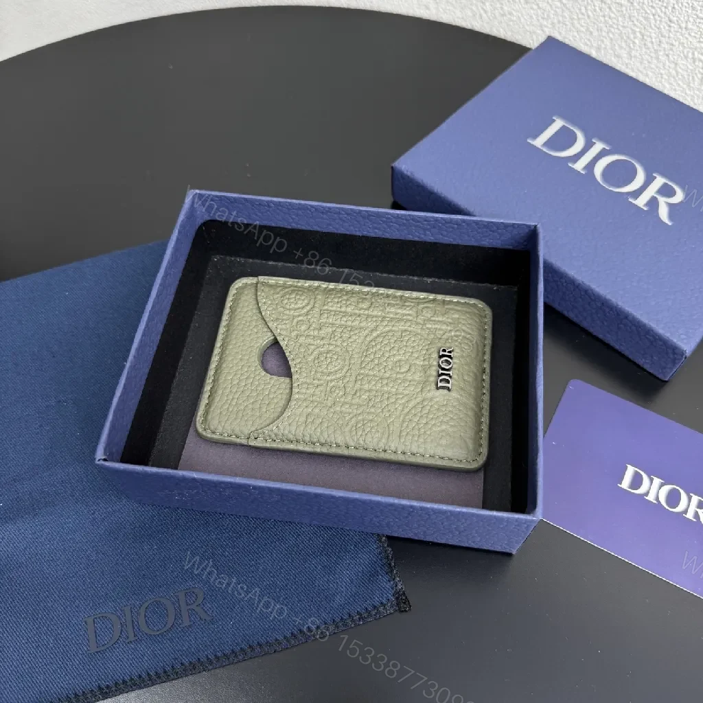 View 8 of Textured Leather Card Case with Dior Detailing - Slim Luxury Accessory