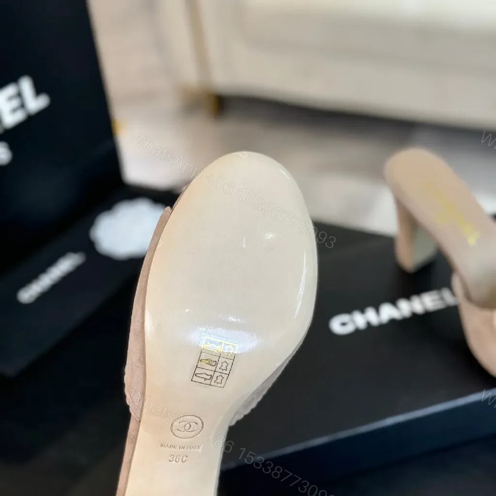 View 9 of Beige Camellia-Detail Sandals: Textured Luxury Slides
