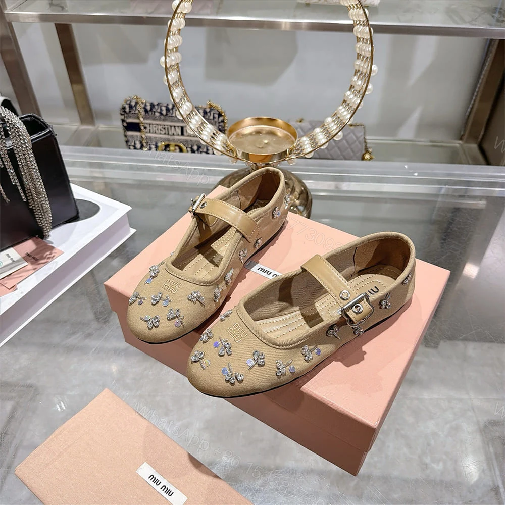 View 5 of MIUMIU Embroidered drill ballerinas 785575