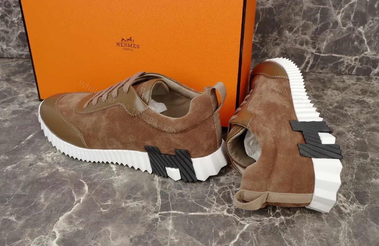 View 3 of Brown Leather & Suede Runner Shoes: Modern Cushioned Comfort