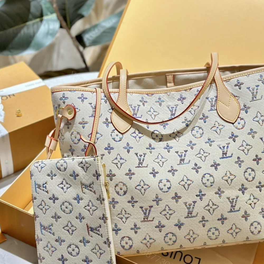 View 3 of Louis Vuitton Neverfull MM Monogram Jacquard Fabric Multicolor Beige 32Cm M24905