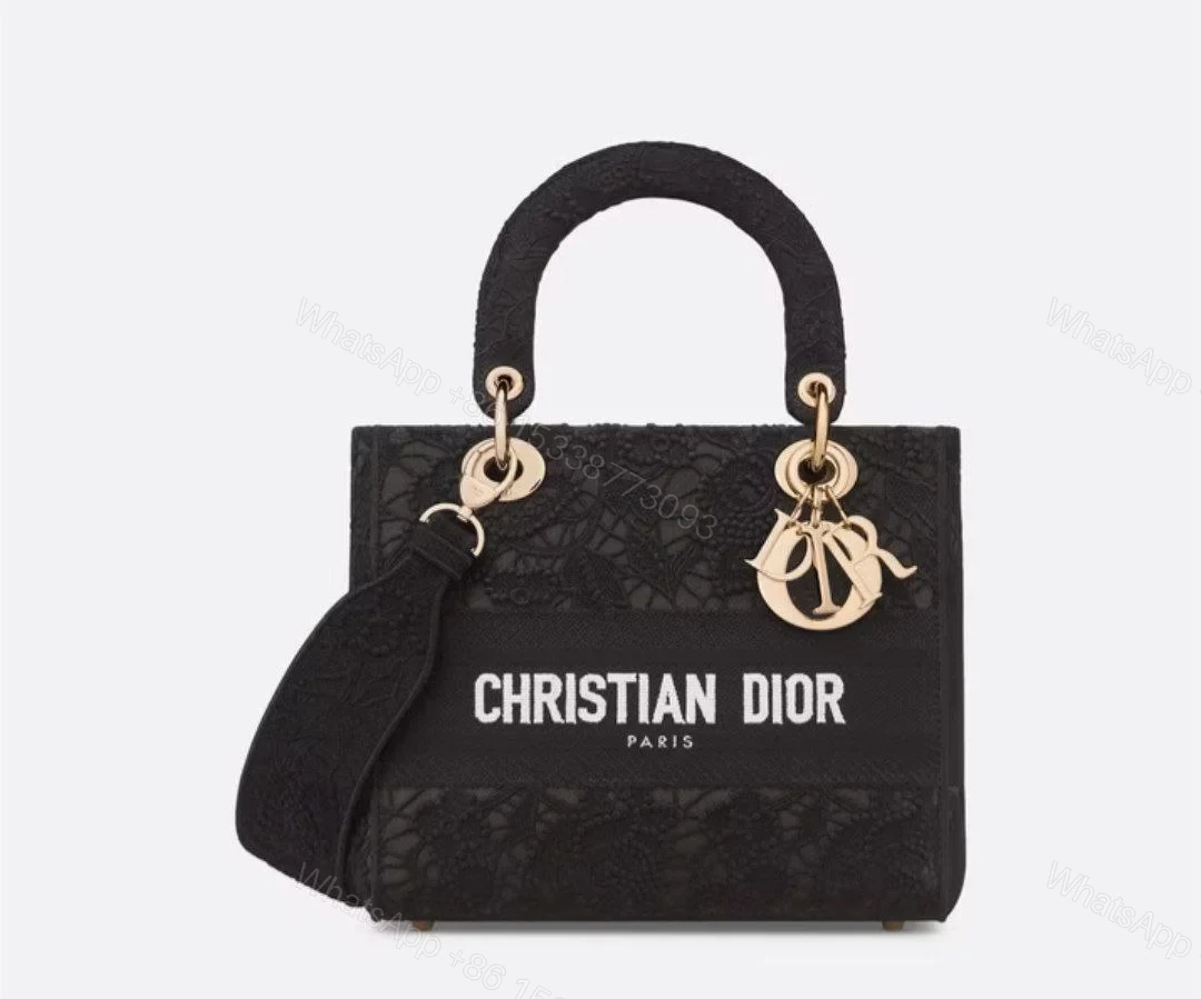 Design MEDIUM LADY D-LITE BAG Black D-Lace Embroidery with Macramé Effect – Dubai Fashion LUX — view 1