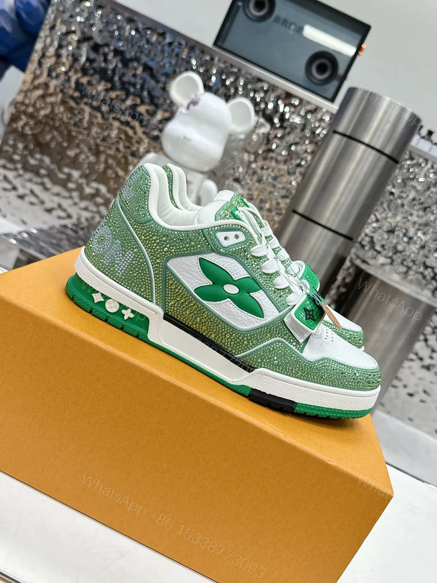 View 3 of LV Women Green White Leather Sneakers