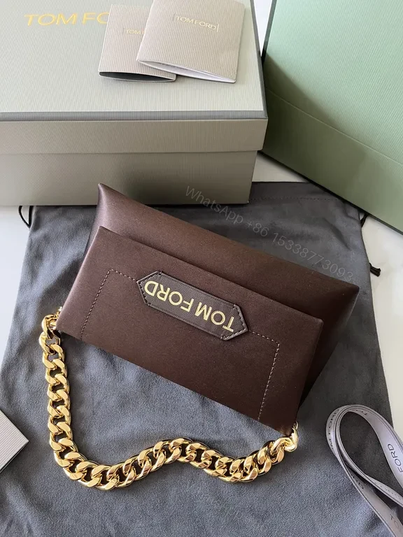 View 4 of Brown Leather + Gold Chain Tom Ford Handbag - Luxe Everyday Style