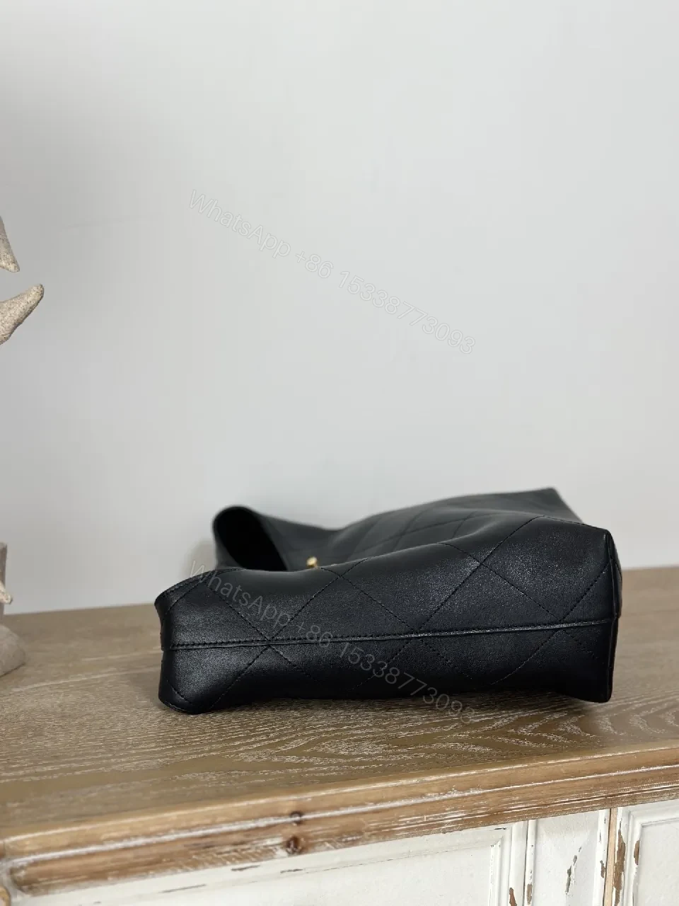 View 5 of Quilted Shoulder Bag with Chain Strap - Gold Emblem Luxe