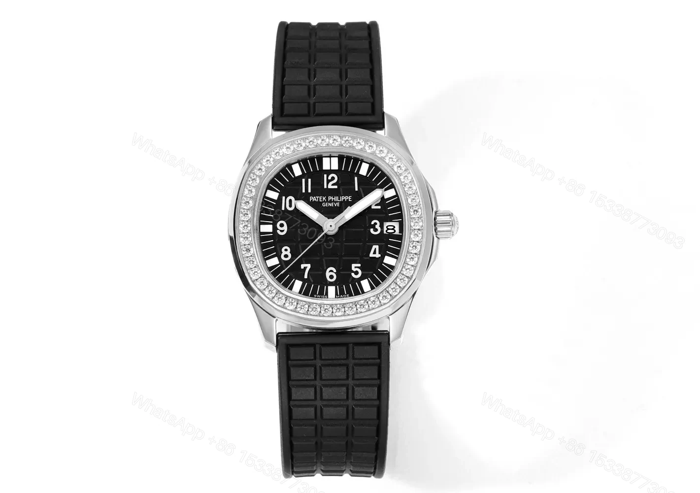 Patek Philippe Aquanaut Series Mechanical Women’s Watch Black Dial with Diamond Bezel Stainless Steel Case and Black Rubber Strap — view 1
